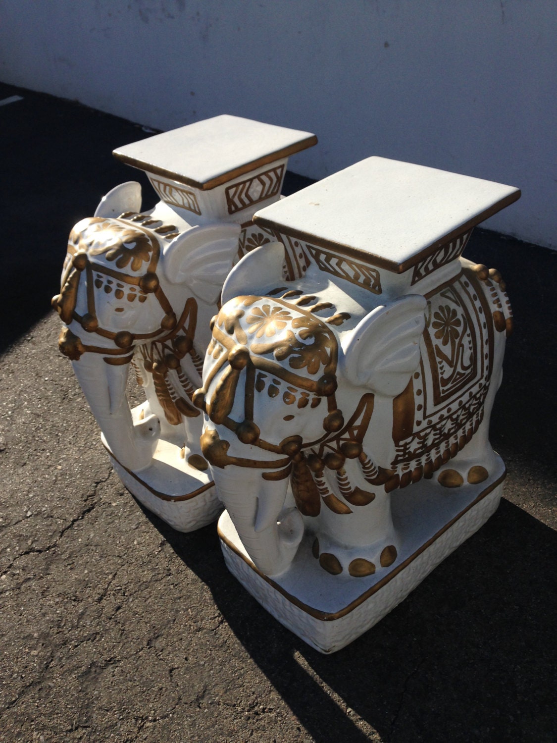 2 Vintage Elephant Garden Stool Plant Stand Chinoiserie Asian Gallery Photo