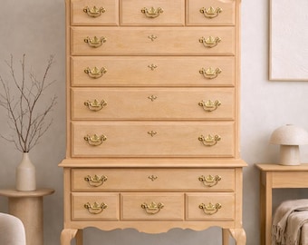 Custom Refinished 2PC Antique Style Highboy | Queen Anne Chest of Drawers
