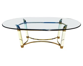 Fabulous Tommaso Barbi Brass Tusk Dining Table Post Modern Italian Hollywood Regency Glam Designer Style Art Deco Glass Retro