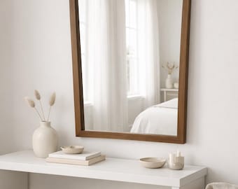 Vintage Arched Wood Frame Mirror | Mid-Century Modern Accent Mirror