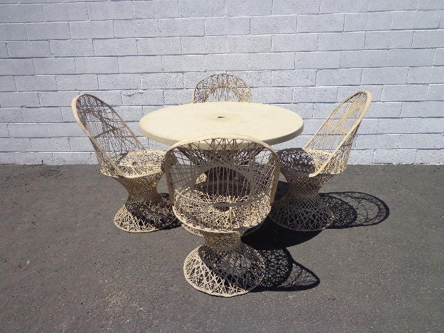 5pc Vintage Spun Fiberglass Set Rus Woodard Style Patio Table 5pc Vintage Spun Fiberglass Set Rus Woodard Style Patio Table Chairs Mcm Seating Lounge Chair Mid Century Modern Retro Furniture