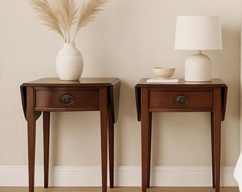 Antique Wood Pembroke Tables: Drop Leaf Nightstands, Bedroom Furniture Set CUSTOM PAINT Available