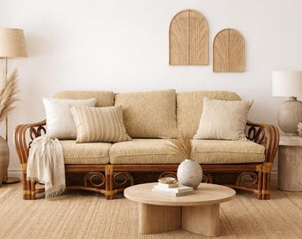 Vintage Rattan Bamboo Sofa | Boho Tropical Wicker Couch