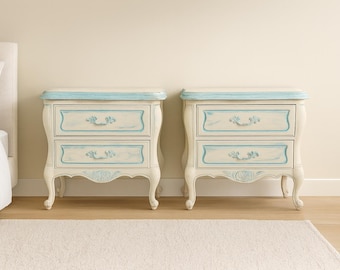 Pair of Vintage French Provincial Nightstands - Bombe Bedside Tables CUSTOM PAINT AVAILABLE