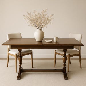 Vintage Expandable Console Table Hidden Leaf Dining Table Mid-Century Traditional Extension Table Claw Feet Turned Legs CUSTOMIZATION AVAIL