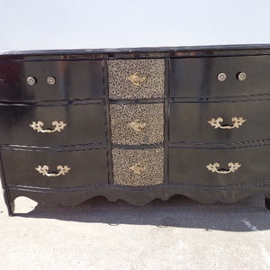 French Provincial Dresser Shabby Chic Chest of Drawers Leopard Print Black Bedroom Set French Provincial Buffet Media Console CUSTOMIZE!