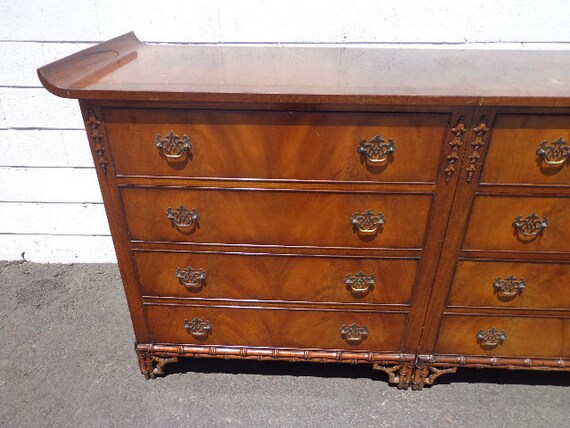 Bamboo Dresser Chinese Chippendale Table Faux Rattan Bedroom Console Chest Drawers Regency Chinoiserie Boho Chic Campaign Custom Paint Avail