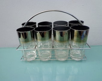 9PC Dorothy Thorpe Cocktail Set Barware Glassware Glass Collectible Mid Century Modern Drinks Bar Vintage Serving Tray Roly Poly Ice Bucket