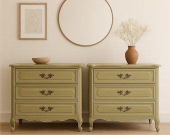 Pair of Vintage French Provincial 3-Drawer Chests - Henry Link Nightstands Bachelor Chests CUSTOM PAINT AVAILABLE