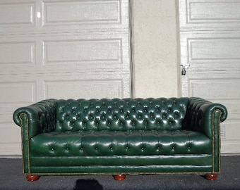 Vintage Leather English Chesterfield Sofa Couch Loveseat Vintage Rustic Lounge Settee Rolled Arm Tufted Leather Nailhead Brass