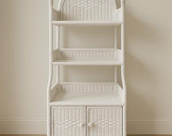 Wicker Shelving Cabinet Storage Woven Etagere Shelves Book Case Display Shelf Shelves Storage Regency Miami Tropical Beach Rattan Bamboo