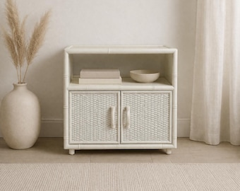 Vintage Faux Bamboo Wicker Nightstand – Side Table with Storage CUSTOM PAINT AVAILABLE