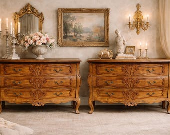 PAIR Available of Vintage French Provincial Bombé Dressers – Rococo Chest CUSTOM PAINT Available