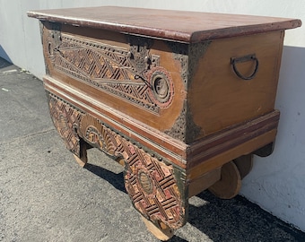 Antique Cart Wood European Blanket Chest Trunk Table Bohemian Stand Cabinet Buffet Bar Tea Console Rustic Farm Primitive Storage Vintage