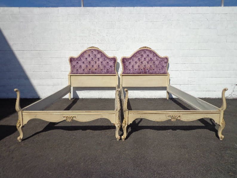 2 French Provincial Tufted Twin Beds Shabby Chic Bedroom Image 0