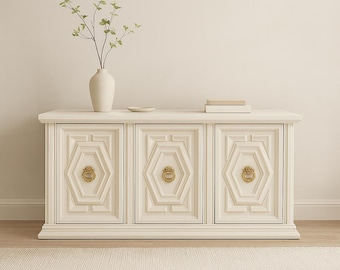Vintage Console Cabinet TV Media Storage Three Door Entry Bench Credenza Office Antique Hollywood Regency Furniture CUSTOM PAINT Avail