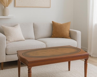 Antique Leather Top Coffee Table - Minimalist Neutral Living Room CUSTOMIZATION AVAILABLE