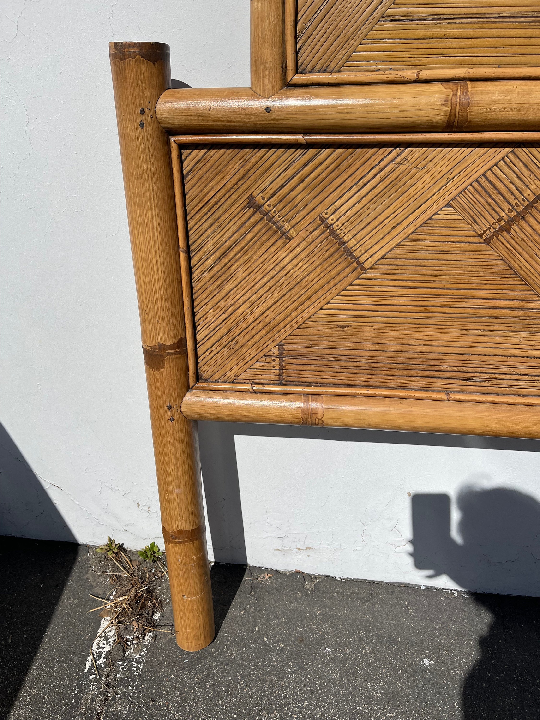 Headboard Queen Vintage Bamboo Bedroom Tropical Beachy Woven Etsy