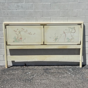 Vintage Asian Theme Headboard King Size Bed Chinese Chippendale Chinoiserie Motiff Bedroom Furniture Boho Chic Regency CUSTOM PAINT Avail