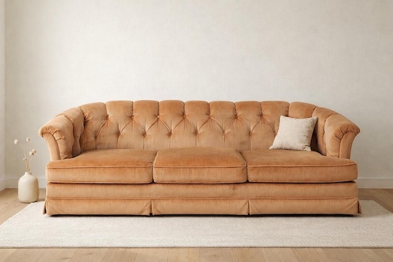 Vintage Tufted Chesterfield Sofa: Hollywood Regency Couch