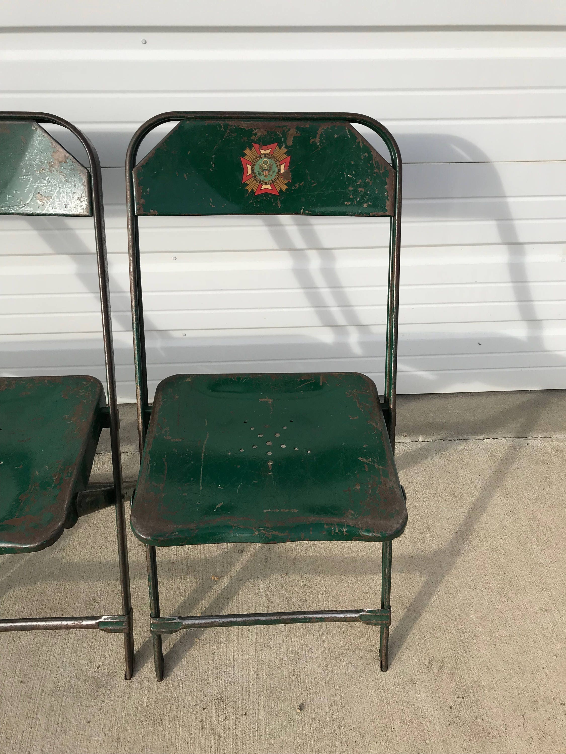 Folding Chairs Set Metal Vintage Antique Dfw Waiting Room Theater