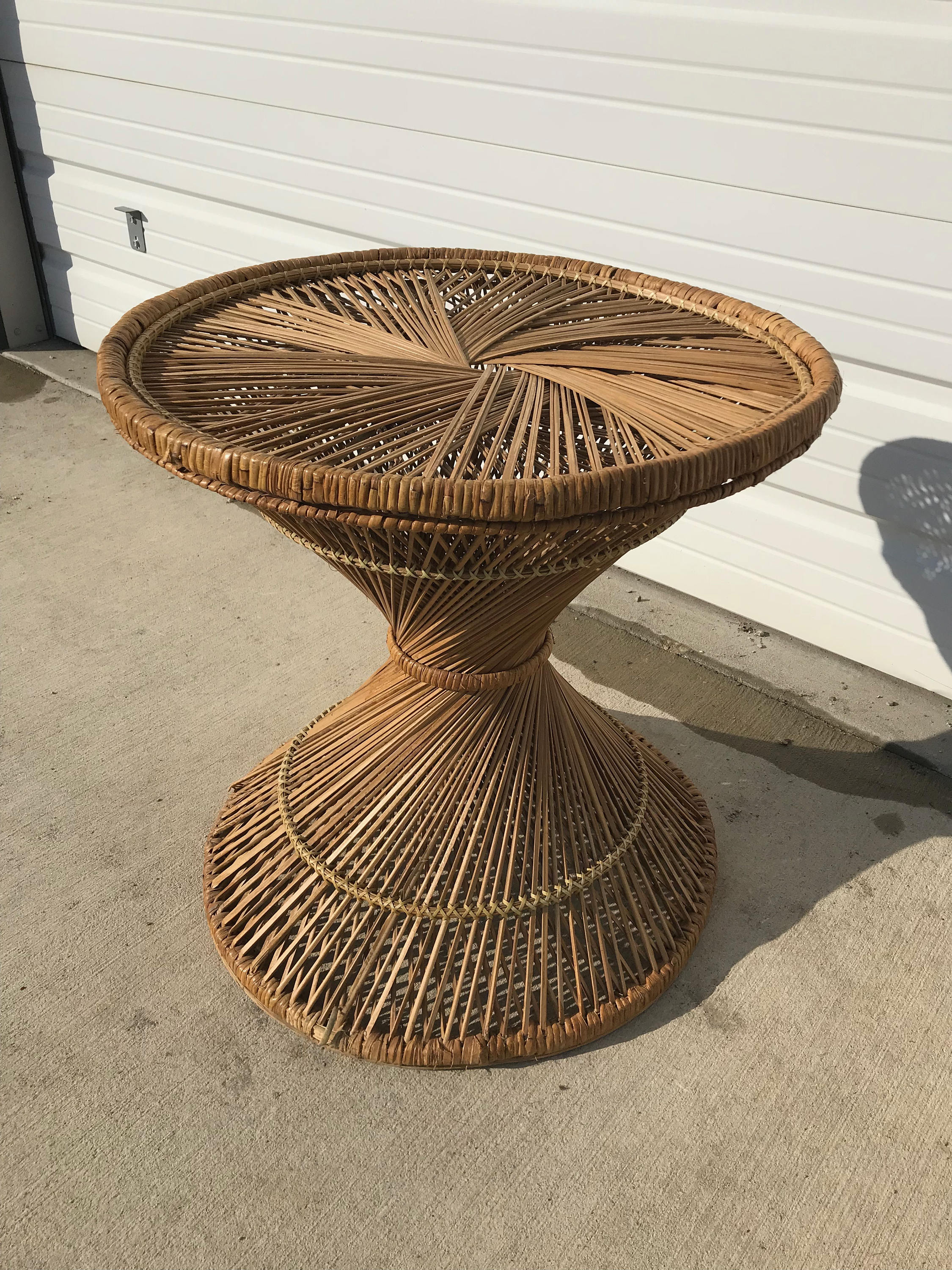 Vintage Rattan Table Stand Boho Chic Peacock Hollywood Regency Chinese