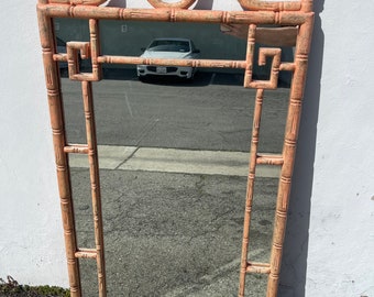 Mirror Wall Vintage Faux Bamboo Allegro Pagoda Vanity Coastal Chinese Chippendale Beachy Chinoiserie Bedroom Boho Chic Hollywood Regency