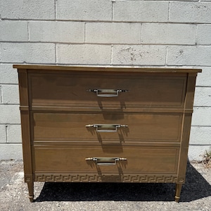 Antique Bachelor Chest Dresser Greek Key Detail Nightstand Bedside Table Wood Furniture Bedroom Storage CUSTOM PAINT AVAIL