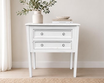 Vintage Farmhouse Two Drawer Nightstand | Distressed White End Table | CUSTOM PAINT AVAIL