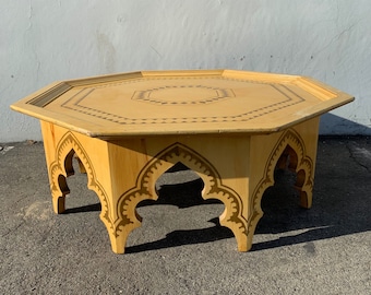 Antique Moroccan Coffee Table Inlaid Carved Wood Tray Rustic Primitive Wood Bohemian Boho Persian Middle Eastern Cocktail Suez Movie Prop