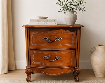 Vintage French Provincial Nightstand / Louis XV Bombe Side Table / CUSTOM PAINT Available