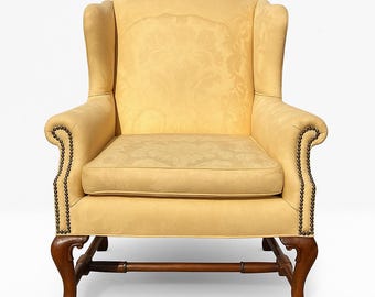 Vintage Wingback Lounge Chair, Nailhead Trim, Solid Wood Frame