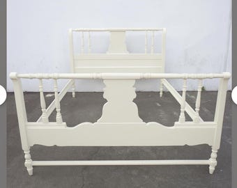 Antique Bed Shabby Chic Primitive Rustic French Provincial Headboard Bed Frame Wood Vintage Bedroom Furniture Country CUSTOM PAINT AVAILABLE