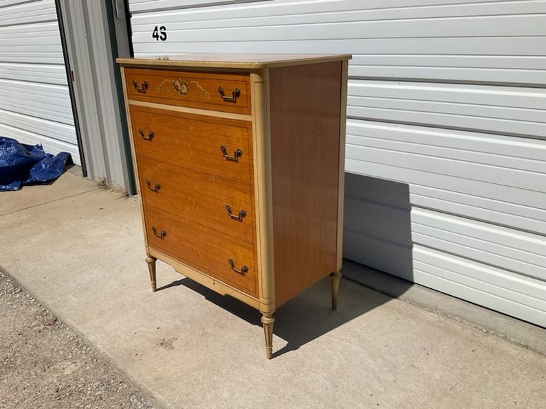 Antique Dresser Tallboy Highboy French Provincial Chest of Drawers Storage Neoclassical Shabby Chic Glam Regency Bedroom Storage Wood image 3