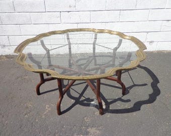 Antique Coffee Table Brass Glass Baker Furniture Tray Top Living Room Cocktail Table Boho Chinoiserie Hollywood Regency Mid Century Modern