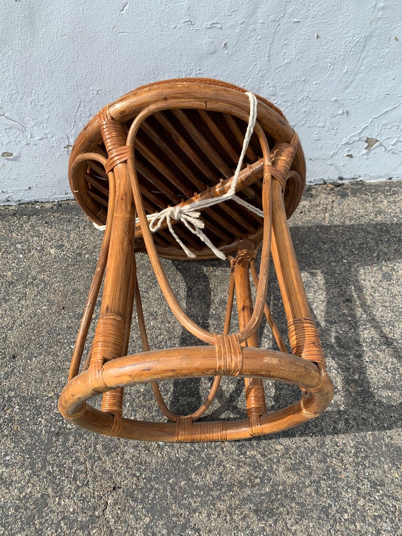 Rattan Stool Bentwood Bamboo Paul Frankl Style Ottoman Footrest Rattan Hassock Wood Vintage Seating Mid Century Furniture Bohemian Boho Chic image 9