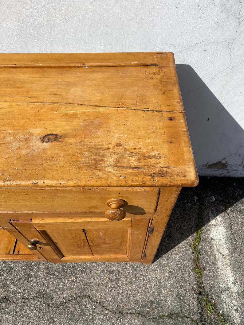 2PC Antique Welsh Pembrokeshire Pine Wood Hutch Dresser Kitchen Storage China Cabinet Display Case English Furniture 1800's Victorian Era image 6