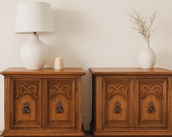 Pair of Vintage Nightstands | Bedside Tables |Ornate End Tables - CUSTOM PAINT AVAILABLE