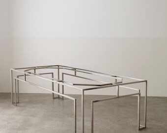 Vintage Chrome Geometric Coffee Table Base  | 1970s–80s Architectural Style