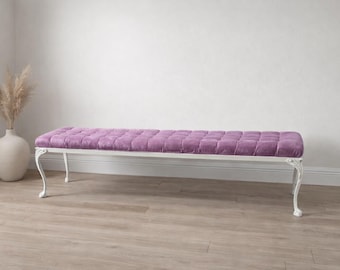 Vintage Tufted Velvet Bench | Hollywood Regency French Style