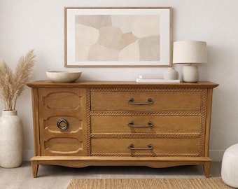 Mid Century Modern Furniture Sideboard Wood Dresser Console Vintage Cabinet Chest Storage Table Carved Bohemian Boho CUSTOM PAINT AVAIL