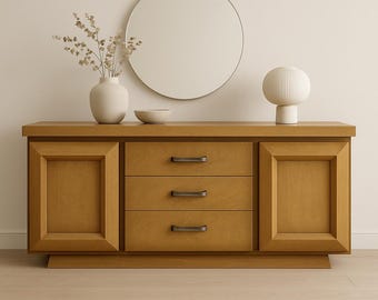 Vintage Mid-Century Modern Oak Credenza - Sculptural Sideboard with Drawers CUSTOM PAINT / REFINISHING Available