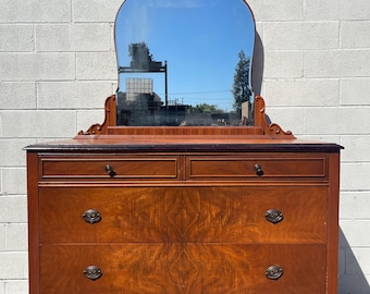 Antique Dresser with Vanity Mirror Chest of Drawers Bedroom Storage Wood Farmhouse Country Rustic Cottage Boho Bohemian CUSTOM PAINT Avail