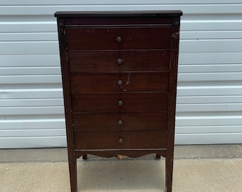 Antique Oak Wood Table Vintage Bedside Nightstand Traditional American Rustic Primitive Bedroom Storage File Cabinet Sheet Music Cabinet