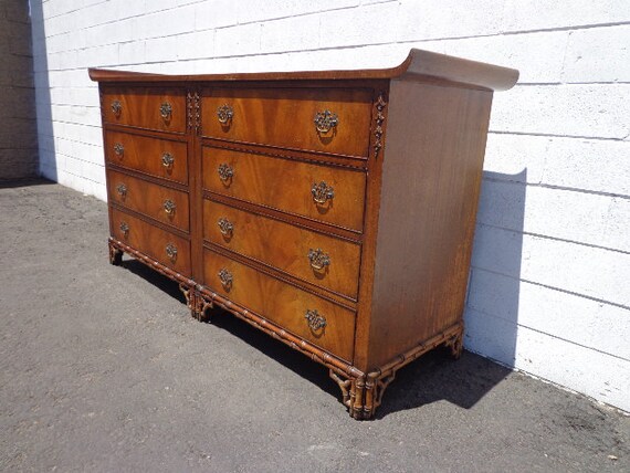 Bamboo Dresser Chinese Chippendale Table Faux Rattan Bedroom Console Chest Drawers Regency Chinoiserie Boho Chic Campaign Custom Paint Avail