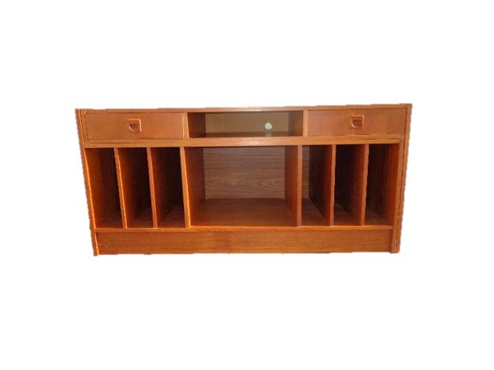 2PC Modular Unit Mid Century Modern Danish Teak Finish TV Media Console
