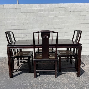 5pc Vintage Asian Style Dining Set Chairs Table Seating Wood Cane Chinoiserie Kitchen Bohemian Chic Antique Furniture CUSTOM PAINT Avail