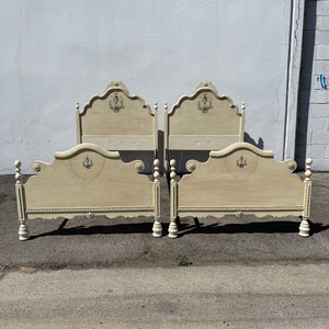 2 Twin Beds Antique French Provincial Single Spindle Bedroom Kids Headboard Cottage Coastal Country Farm Rustic Wood CUSTOM PAINT AVAIL