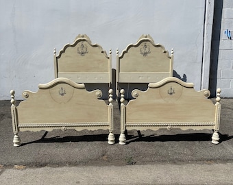 2 Twin Beds Antique French Provincial Single Spindle Bedroom Kids Headboard Cottage Coastal Country Farm Rustic Wood CUSTOM PAINT AVAIL