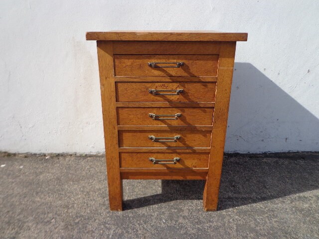 Antique Oak Wood Table Vintage Bedside Nightstand